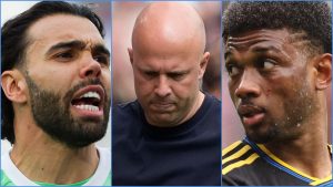 Arsenal-keeper-David-Raya-Liverpool-coach-Arne-Slot-and-Manchester-United-player-Amad.jpg